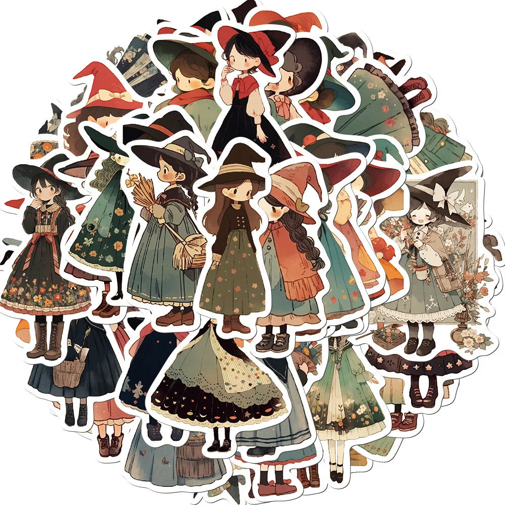 Cartoon Witch Stickers for Phone Laptop Luggage Skateboard - 10/30/50PCS (Online Order Only)