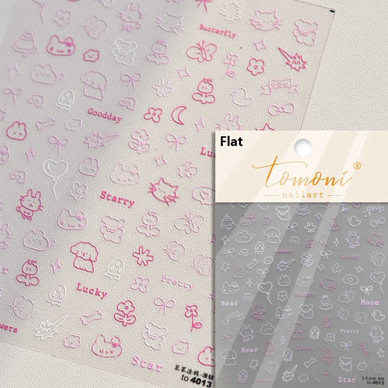 White Halo Dyeing Cat Face Cup Black Orange Toy Umbrella Love Heart Kitty Cake Embossed Relief Nail Art Stickers Manicure Decals (ONLINE ORDER ONLY)