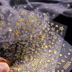 6 Sheets Moon/Star Nail Art Sticker Adhesive Gold Color Sticker Sheets Universal Constellation Shapes Sticker Art Decoration (ONLINE ORDER ONLY)