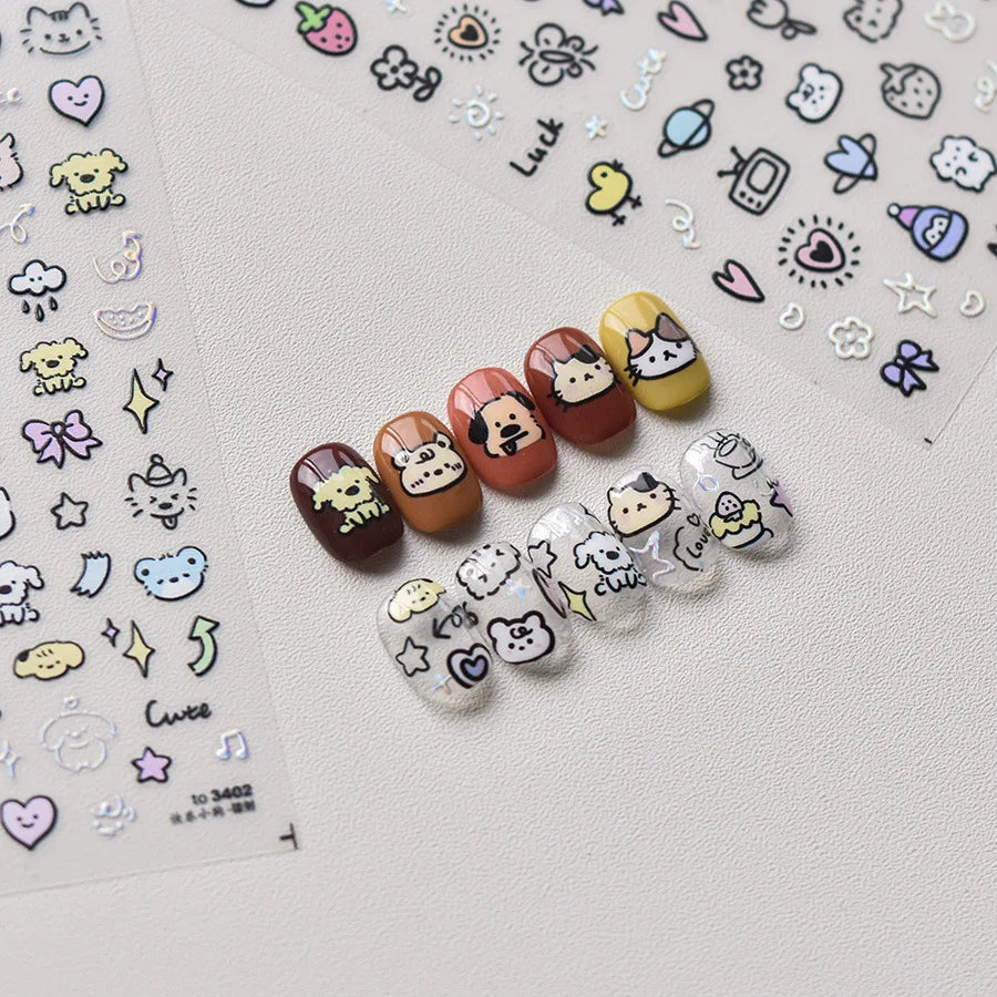 Line Cat Dog Bear Rabbit Chicken Animals Apple Cherry Cake Bowknot Butterfly Balloon Rainbow Nail Art Stickers Manicure Decals (ONLINE ORDER ONLY)