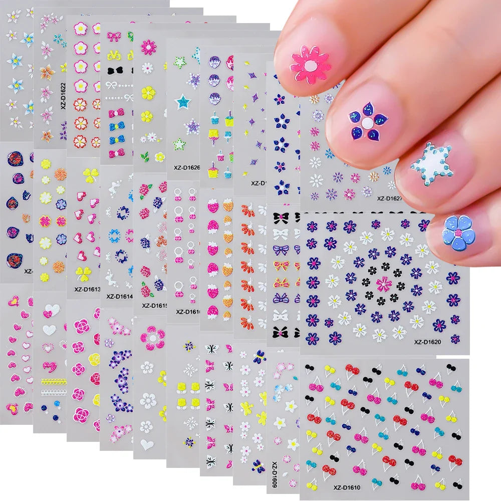 30pcs 3D Daisy Design Nail Art Sticker Set Acrylic Sanding Colorful Floral Decals Self-Adhesive Nail Art Supplies DIY Manicure * (ONLINE ORDER ONLY)
