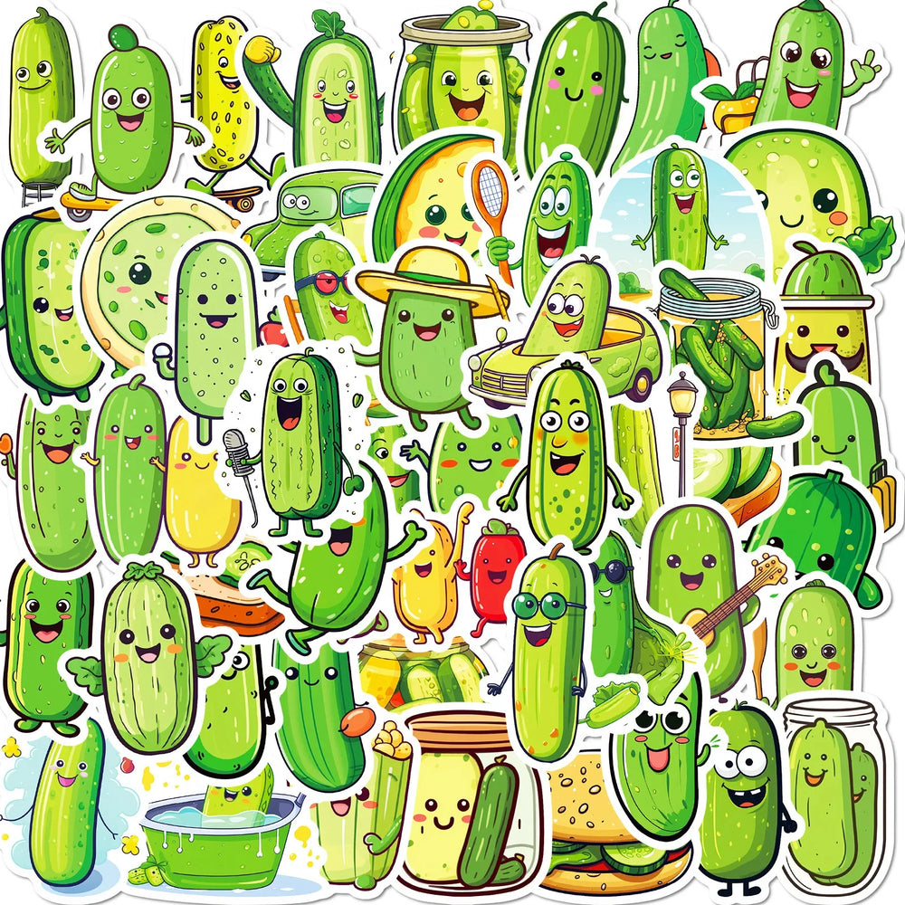 51Pcs Cartoon Pickle Stickers for Helmet, Wall, DIY Decoration (Online Order Only)