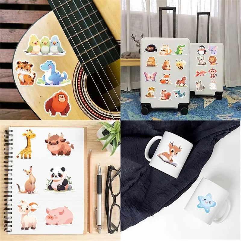 10/30/50PCS Cartoon Smile Animal PVC Sticker Aesthetic Decoration Scrapbooking Korean Stationery School Supplies for Kids (ONLINE ORDER ONLY)