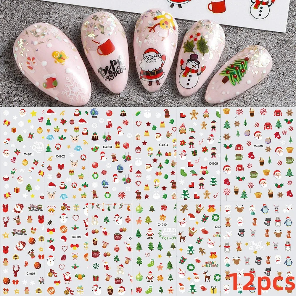 12Pcs 3D Golden Red Glitter Heart Love Nail Sticker Valentine Self Adhesive Cartoon Decal Geometry Lines Stripe Slider Manicure* (ONLINE ORDER ONLY)
