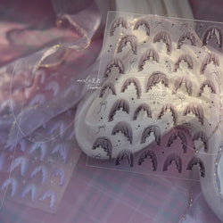 French Skirt Hem Halo Dyeing Purple Pink White Hemline Bowknot Wedding Veil Dreamy Star Adhesive Nail Art Sticker Manicure Decal (ONLINE ORDER ONLY)