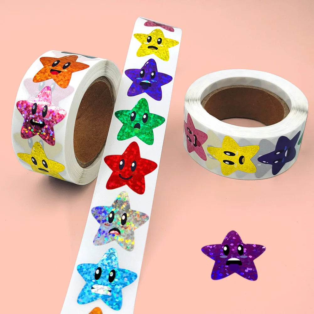 100-500pcs Glitter Star Stickers for Kids School Teacher Reward Sticker Party Decor Small Business Label Scrapbooking Stickers (Online Order Only)
