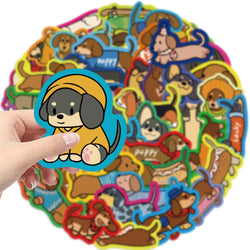 50Pcs Cartoon Dachshund Graffiti Stickers for DIY Desk Guitar Computer Refrigerator Creative Sausage Dog Waterproof Sticker﻿ (ONLINE ORDER ONLY)