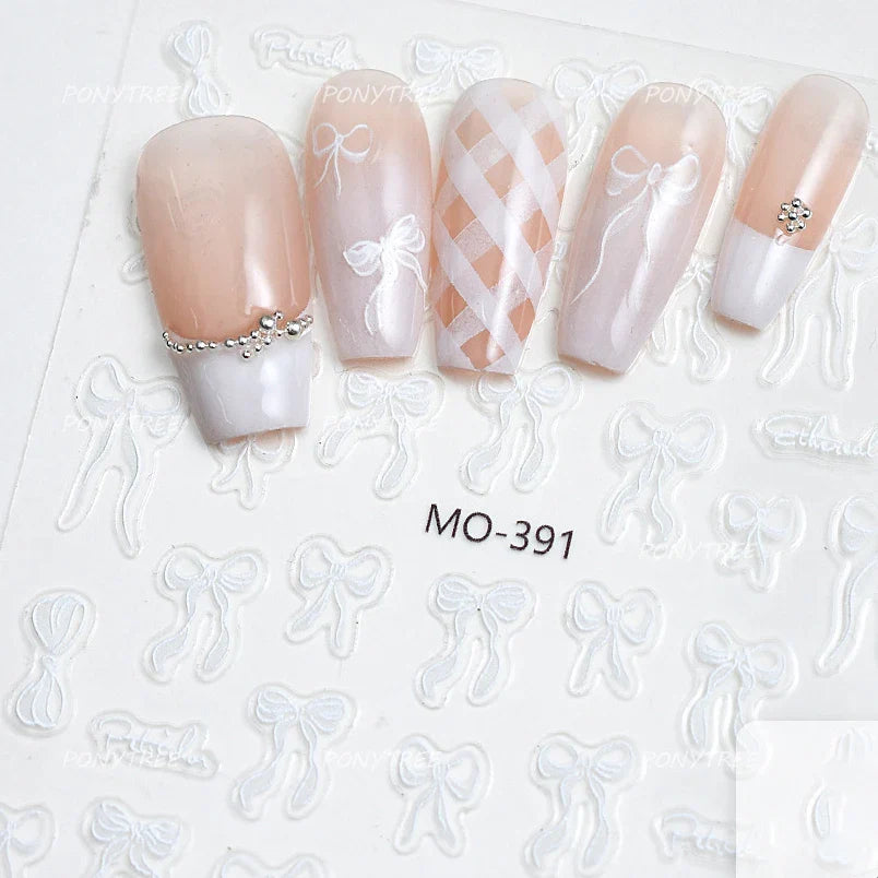 Gold Silver White Black Pink Blue Bowknot Ribbon Flat 3D Line Gird Strap Tie Elegant Charming Nail Art Stickers Manicure Decals (ONLINE ORDER ONLY)