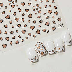 Flat Small Pink Brown Halo Dyeing Love Heart Geometric Leopard Shiny Jelly Chic Embossed Relief Nail Art Stickers Manicure Decal (Online Order Only)