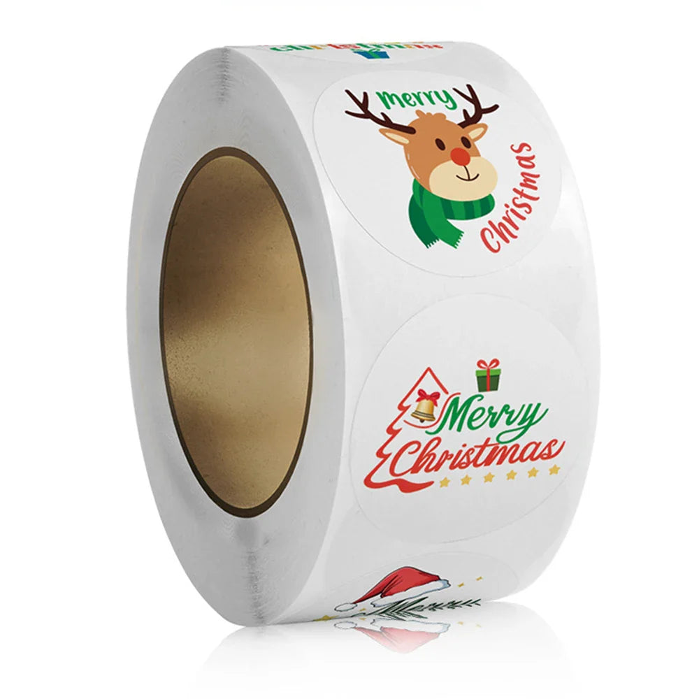 100-500pcs Christmas Tree Santa Claus Merry Christmas Stickers 2.5cm Thank You Stickers for Gift Sealing Holiday Candy Bag Decor (ONLINE ORDER ONLY)