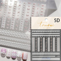 French Style Colorful Square Grid Rhombus Stripe Bowknot Line 3D Self Adhesive Nail Art Stickers Shiny Rhinestone Manicure Decal (Online Order Only)