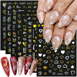 1PC Holographic Laser Heart Nail Stickers-3D Self-Adhesive Golden White Valentines Day Nail Decals For Women Nail Art Decoration (ONLINE ORDER ONLY)
