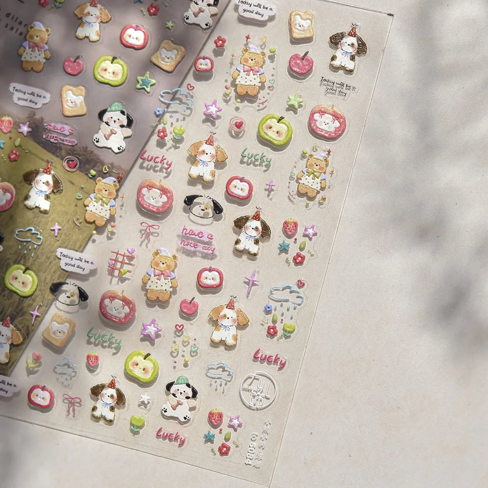 Cute Bear Star Dog Bowknot Love Heart Good Night Bone Bread Flower Self Adhesive Nail Art Decorations Stickers Manicure Decals (Online Order Only)