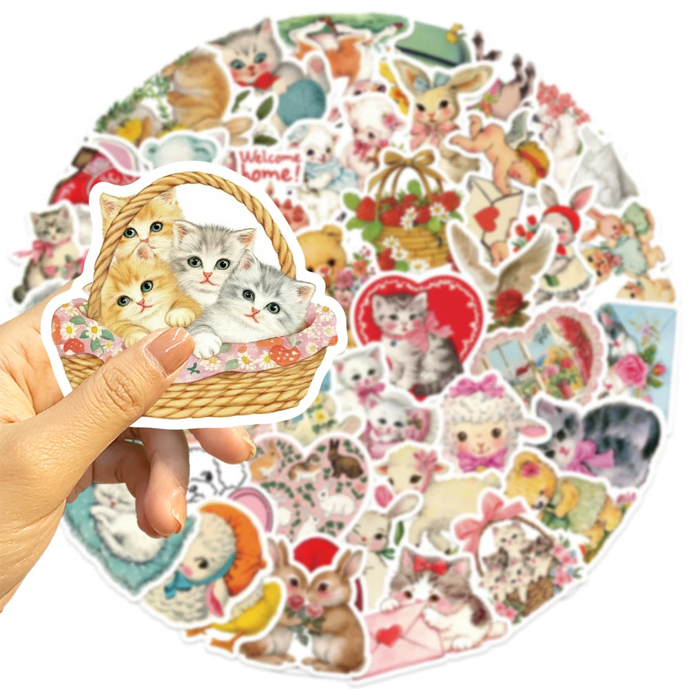 50Pcs Vintage Animals Clipart Animal Cartoon Stickers DIY Scrapbooking Guitar Snowboard Motorcycle Luggage Toy Sticker (ONLINE ORDER ONLY)