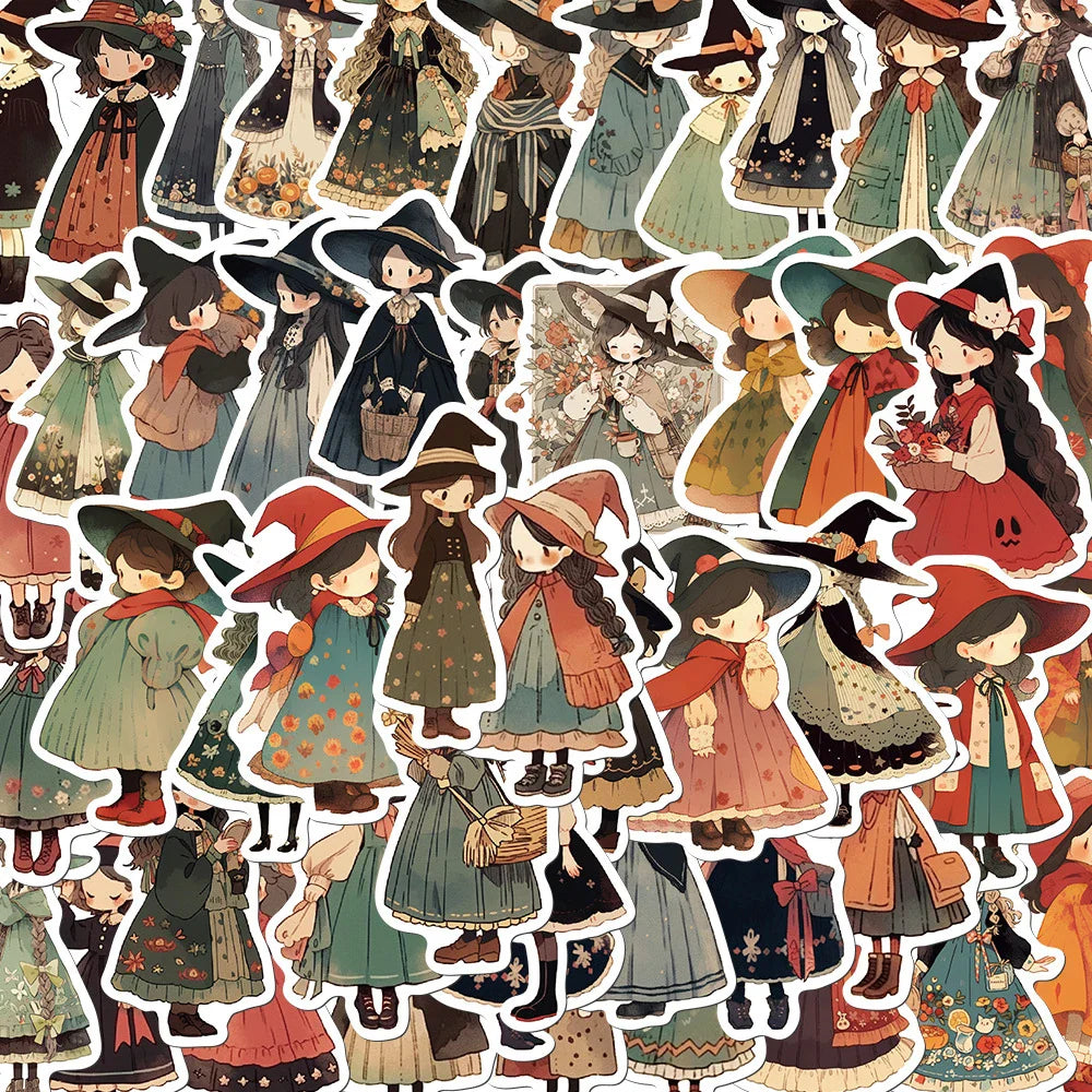 Cute Witch Girl Anime Stickers - 10/30/50pcs for Laptop, Phone, Luggage, Guitar (ONLINE ORDER ONLY)