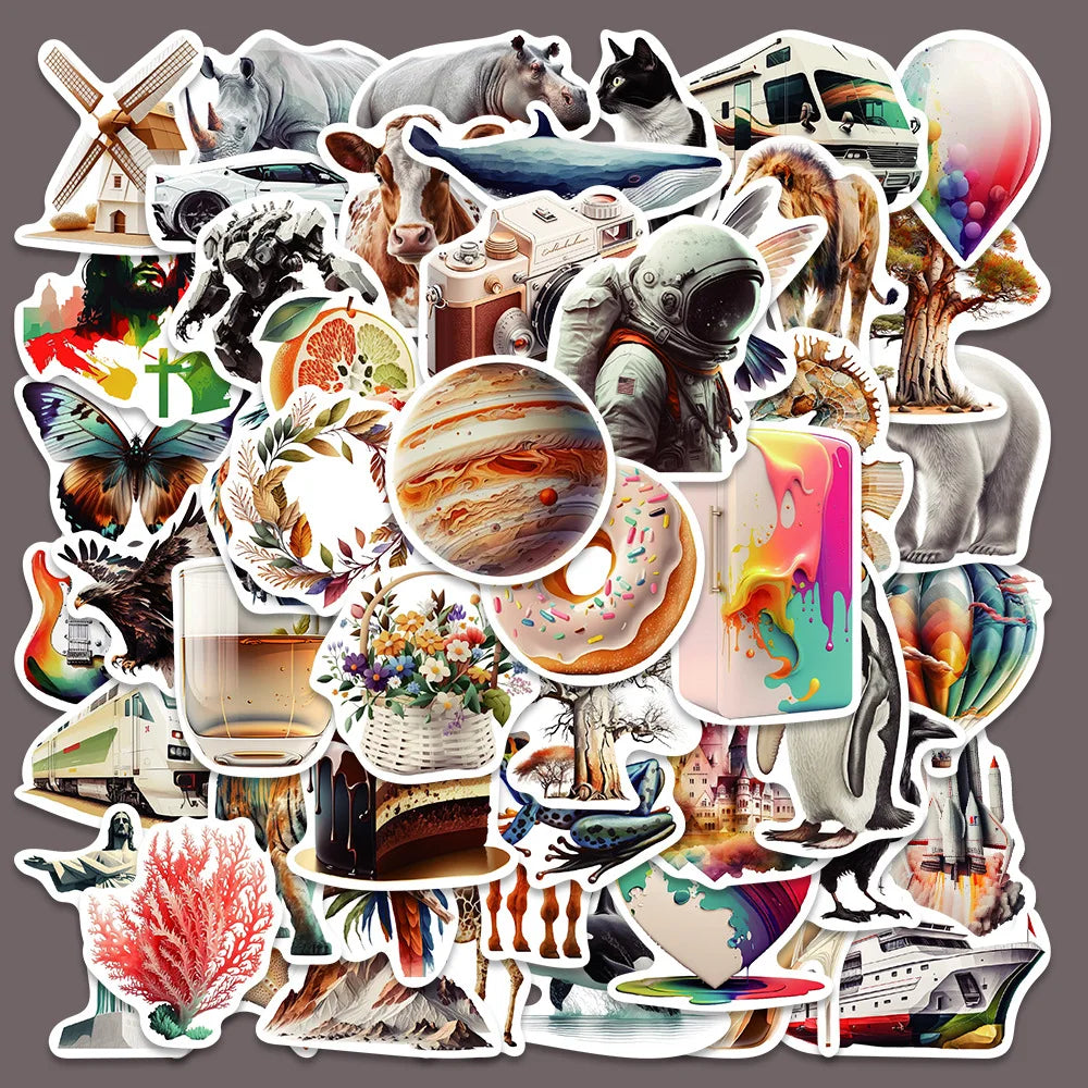 50pcs Simple Illustration Graffiti Stickers for Helmets, Desktop, Wall Decoration, DIY (Online Order Only)