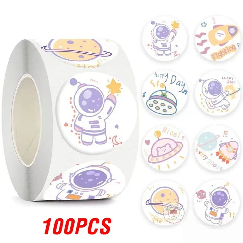 100-500pcs New Astronaut Reward Stickers Cute Animal Sticker for Kid Classic Toy Gift Decor School Teacher Encouragement Sticker (Online Order Only)