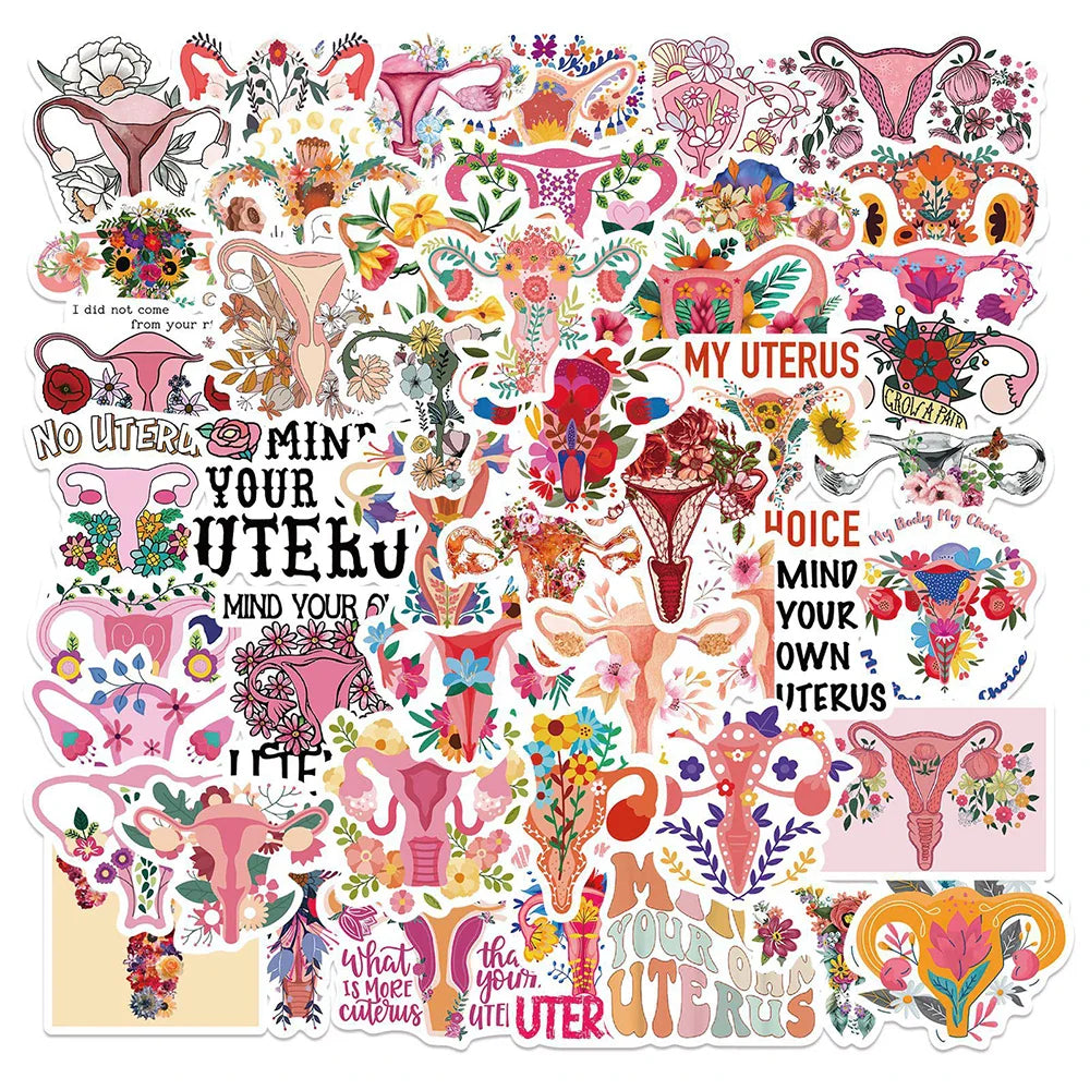 Uterus Feminism Flower Stickers Waterproof Decals for Laptop Phone Luggage Guitar Motorcycle (Online Order Only)