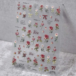 Retro Rose Flowers Bowknot Petal Romantic 5D Soft Embossed Relief Self Adhesive Nail Art Decoration Stickers 3D Manicure Decals (ONLINE ORDER ONLY)