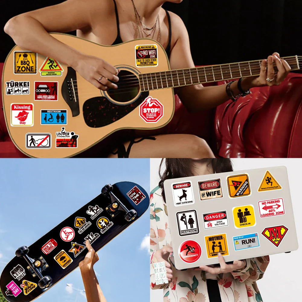 10/30/50/100pcs Funny and Serious Warning and Danger Sticker Packs (Online Order Only)