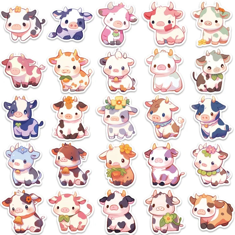 10/30/50PCS Cute Rainbow Cow PVC Sticky Sticker Aesthetic DIY Korean Stationery Decoration Scrapbooking School Supplies for Kids (ONLINE ORDER ONLY)