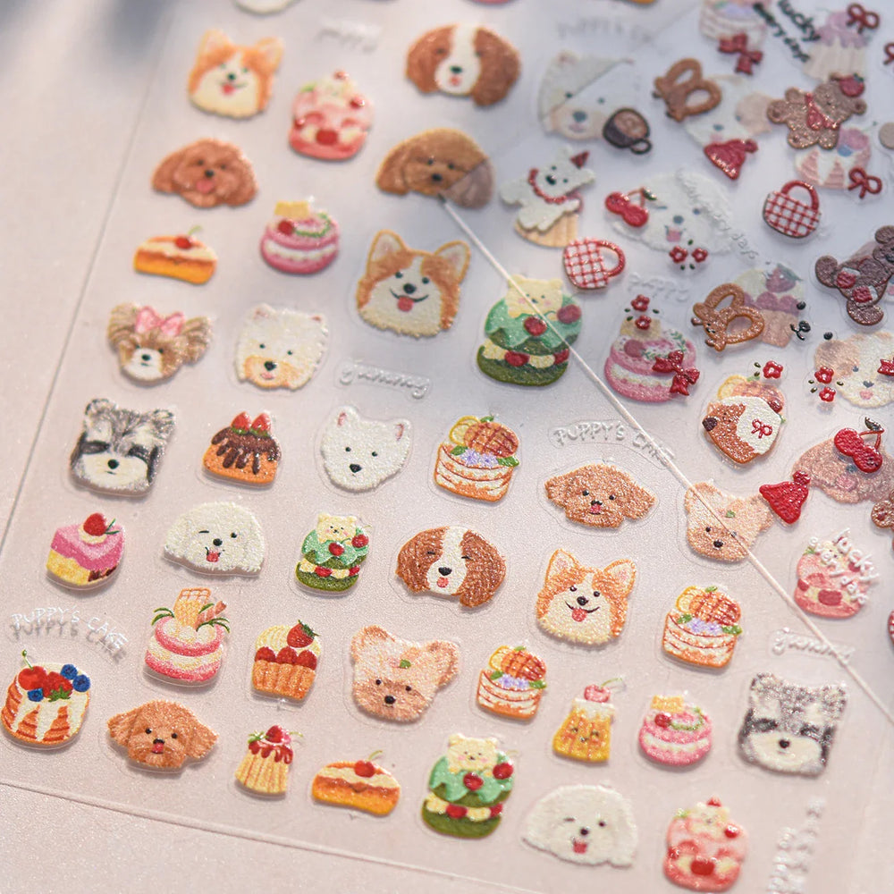 Cute Mango Dog Puppy Bear Bichon Blueberries Strawberry Cake Fruit Juice Desserts Corgi Adhesive Nail Art Sticker Manicure Decal (Online Order Only)