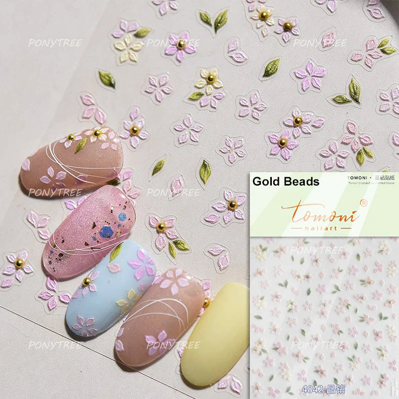 Antique Changle Flower Chrysanthemum Jade Pendant Feathers Green Leaf Adhesive Nail Art Stickers Flat Embossment Manicure Decals (Online Order Only)