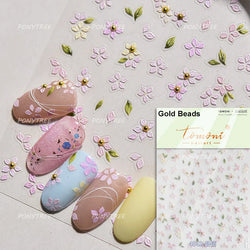 Antique Changle Flower Chrysanthemum Jade Pendant Feathers Green Leaf Adhesive Nail Art Stickers Flat Embossment Manicure Decals (Online Order Only)