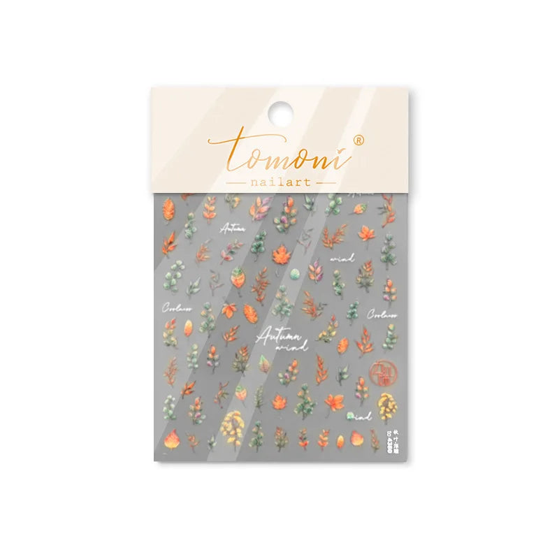 Autumn Fall Maple Leaves Ginkgo Leaf Osmanthus Chrysanthemums Rabbit Bunny Plant Flower Relief Nail Art Sticker Decoration Decal (ONLINE ORDER ONLY)