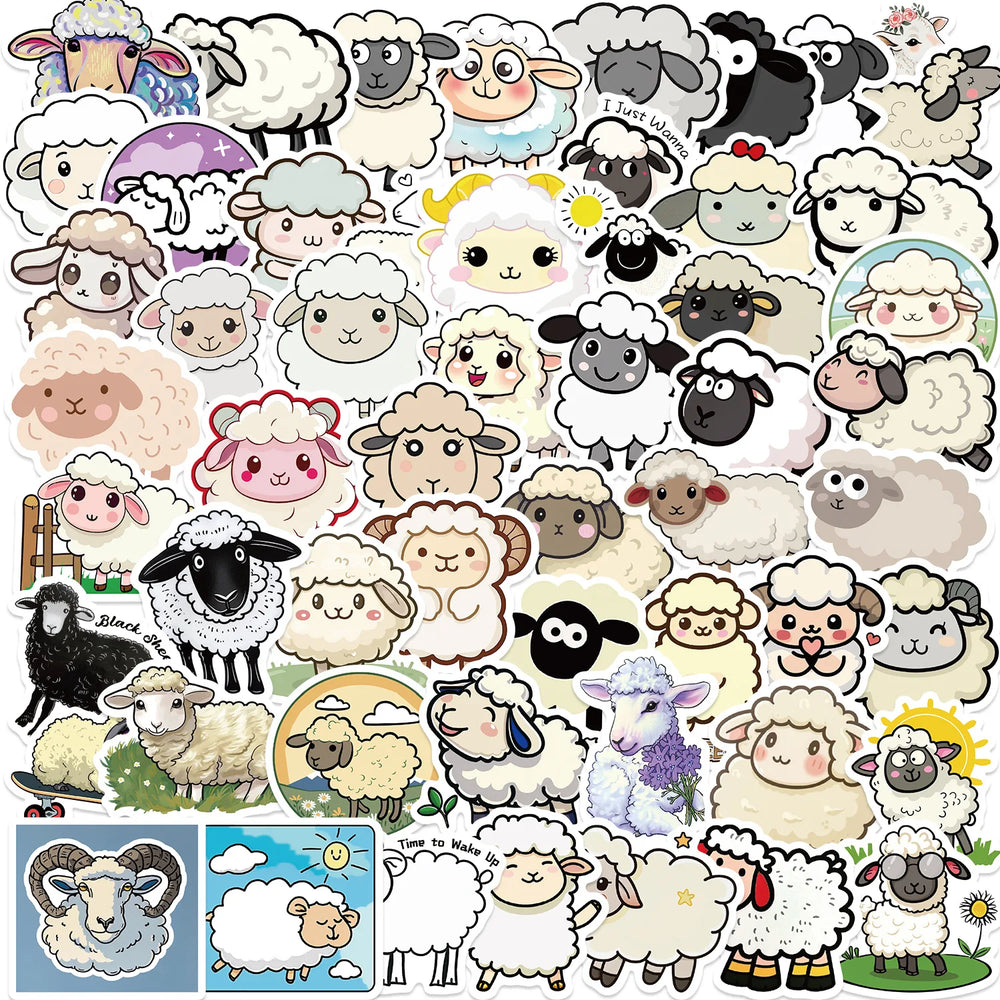 Cartoon Sheep Stickers Pack - Cute Animal Decals for Laptop, Phone, Guitar, Car, Bike, Skateboard (ONLINE ORDER ONLY)