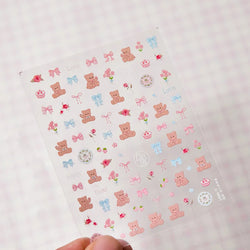 Charming Cherry's Cake Cute Bowknot Pink Blue Bear Flower Bouquet Strawberry Adhesive Nail Art Sticker Rhinestone Manicure Decal (Online Order Only)