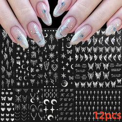 12 Sheets Valentines Nail Stickers Red Heart Nail Art Sticker Decal Solid Hollow Heart 3D Self-Adhesive Design Nail Art Supplies (ONLINE ORDER ONLY)