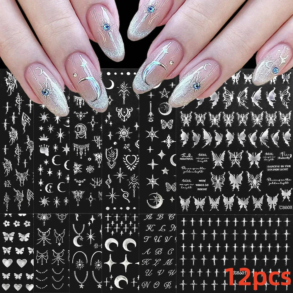 12PCS French Tassel Crescent Moon Arc Self Adhesive Nail Art Sticker 3D French Kiss Crescent Nail Stickers Lines Manicure Decals (ONLINE ORDER ONLY)