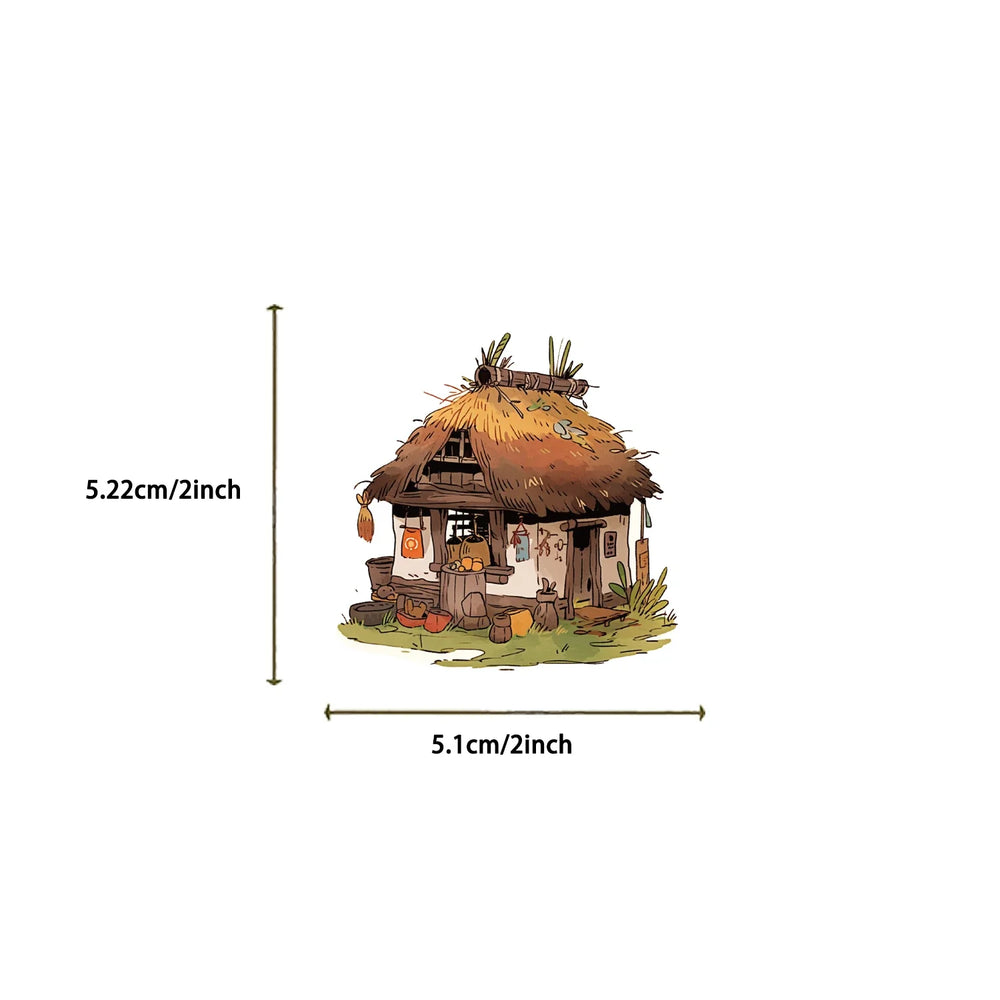 50pcs Vintage Retro Small House Stickers For Scrapbook Phone Laptop Guitar Stationery DIY Waterproof Sticker Decals Kids Toy (Online Order Only)