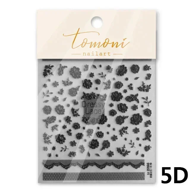 Gradient Halo Dyeing Dark Red Rose Flower Rhinestone Lace Bow Heart 3D Self Adhesive Nail Art Decoration Sticker Manicure Decals (ONLINE ORDER ONLY)