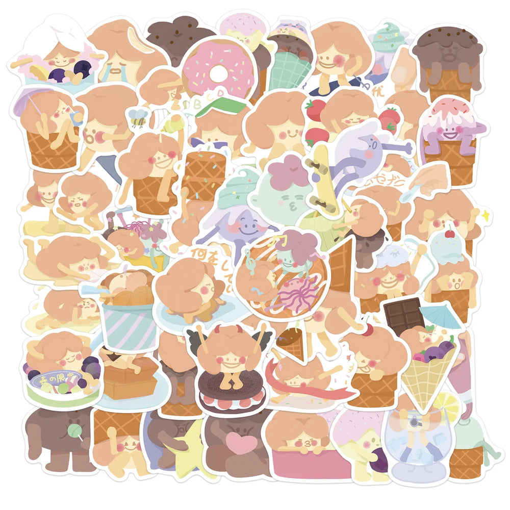 52PCS Ice Cream Stickers Girl Suitable for Drink Bottle Photo Luggage Laptop Car Trendy Decals Graffiti Sticker Ins Style (ONLINE ORDER ONLY)