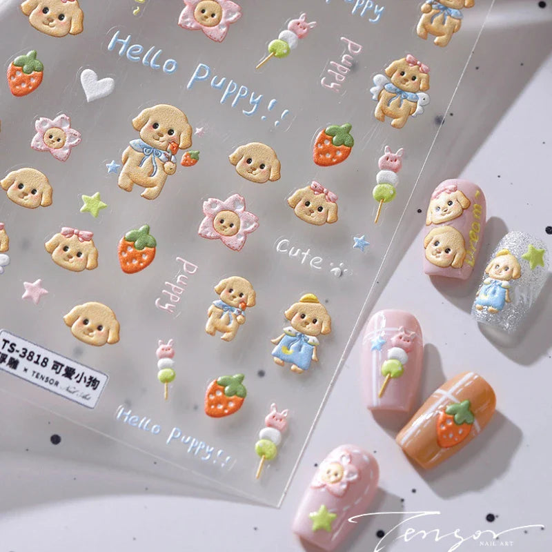 Lovely Dog Puppy Dream Heart Flower Star Pizza Food Sugar Skewers Strawberry Desserts Adhesive Nail Art Stickers Manicure Decals (Online Order Only)