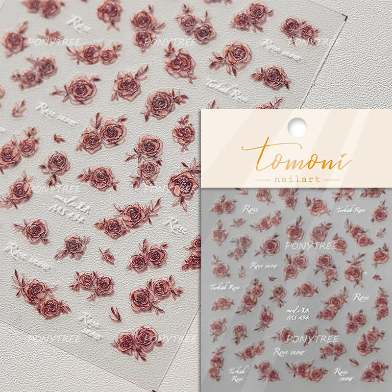 French Chic Mini Pink Rose Flower Bowknot Lace Ribbon Pearl White Little Flower Self Adhesive Nail Art Stickers Manicure Decals (ONLINE ORDER ONLY)