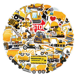 10/55Pcs Cartoon Large Mechanical Vehicle Excavator Construction Truck Waterproof Creative Tractor Bulldozer Graffiti Toy Decals (ONLINE ORDER ONLY)
