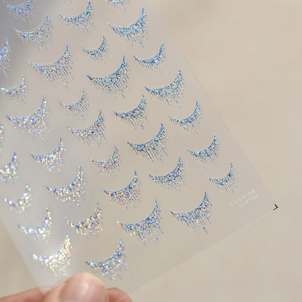 French Romantic Tassel Crescent Moon Laser Charming Gold Silver Arc Self Adhesive Nail Art Stickers Hot Stamping Manicure Decals (Online Order Only)