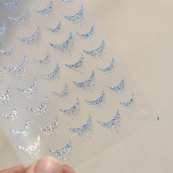 French Romantic Tassel Crescent Moon Laser Charming Gold Silver Arc Self Adhesive Nail Art Stickers Hot Stamping Manicure Decals (Online Order Only)