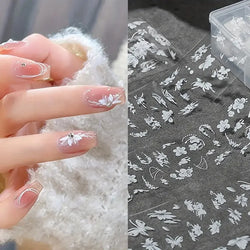 10 Rolls White Flower Petal Butterfly Design Nail Foil Transfer Stickers Glossy Glitter Nail Art Supplies for Women & Girls DIY* (ONLINE ORDER ONLY)