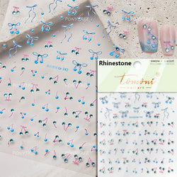 Colourful Cherry Abundant Fruits Bowknot Shiny White Line Outline Self Adhesive Nail Art Stickers Chic Rhinestone Manicure Decal (ONLINE ORDER ONLY)
