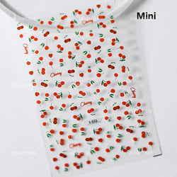 Colourful Cherry Abundant Fruits Bowknot Shiny White Line Outline Self Adhesive Nail Art Stickers Chic Rhinestone Manicure Decal (ONLINE ORDER ONLY)