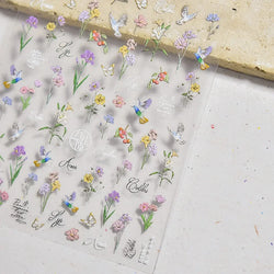 Hummingbird Iris Butterfly Peony Rose Tulip Daisy Lily Flowers Morning Glory Pearl Rhinestones Nail Art Sticker Decoration Decal (ONLINE ORDER ONLY)