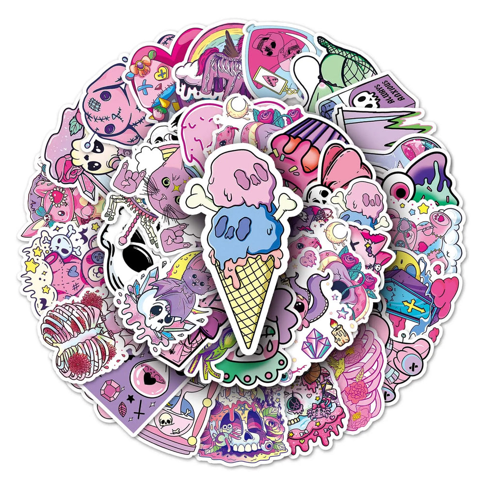 50Pcs Cute Pink Cartoon Waterproof Vinyl Stickers for Skateboard Snowboard (Online Order Only)