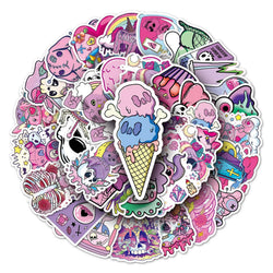 50Pcs Cute Pink Cartoon Waterproof Vinyl Stickers for Skateboard Snowboard (Online Order Only)