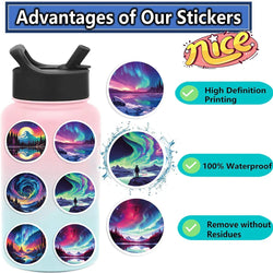 50Pcs Northern Lights Art Cartoon Stickers Mobile Phone Case Luggage Skateboard DIY Decorative Waterproof Stickers For Toy (ONLINE ORDER ONLY)