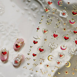 Red Sexy Love Heart Flower Hot Stamping Wing Star Moon Bowknot Sun Punk Adhesive Nail Art Decorations Stickers Manicure Decals (ONLINE ORDER ONLY)