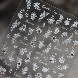Wet Garden White Flower Leaves Elegant Beautiful Petal Delicate 5D 3D Charming Spring Adhesive Nail Art Stickers Manicure Decals (ONLINE ORDER ONLY)